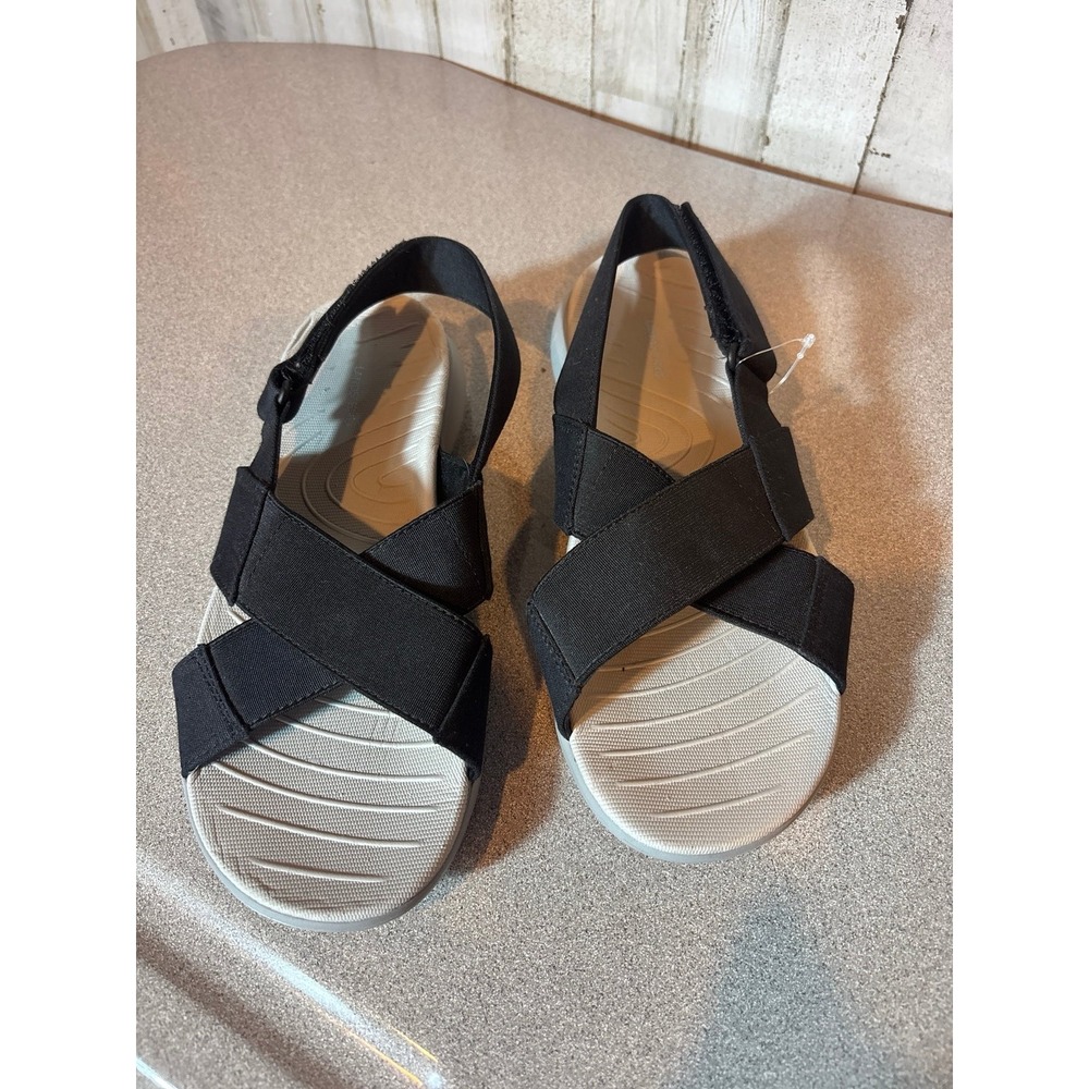 Lands End Womens Shoes‎ Gatas Comfort Flat Sandal Black Size 9